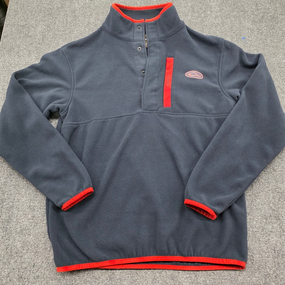 Drake Waterfowl Fleece Pullover Mens Small Blue Gray Snap Magnattach Pocket